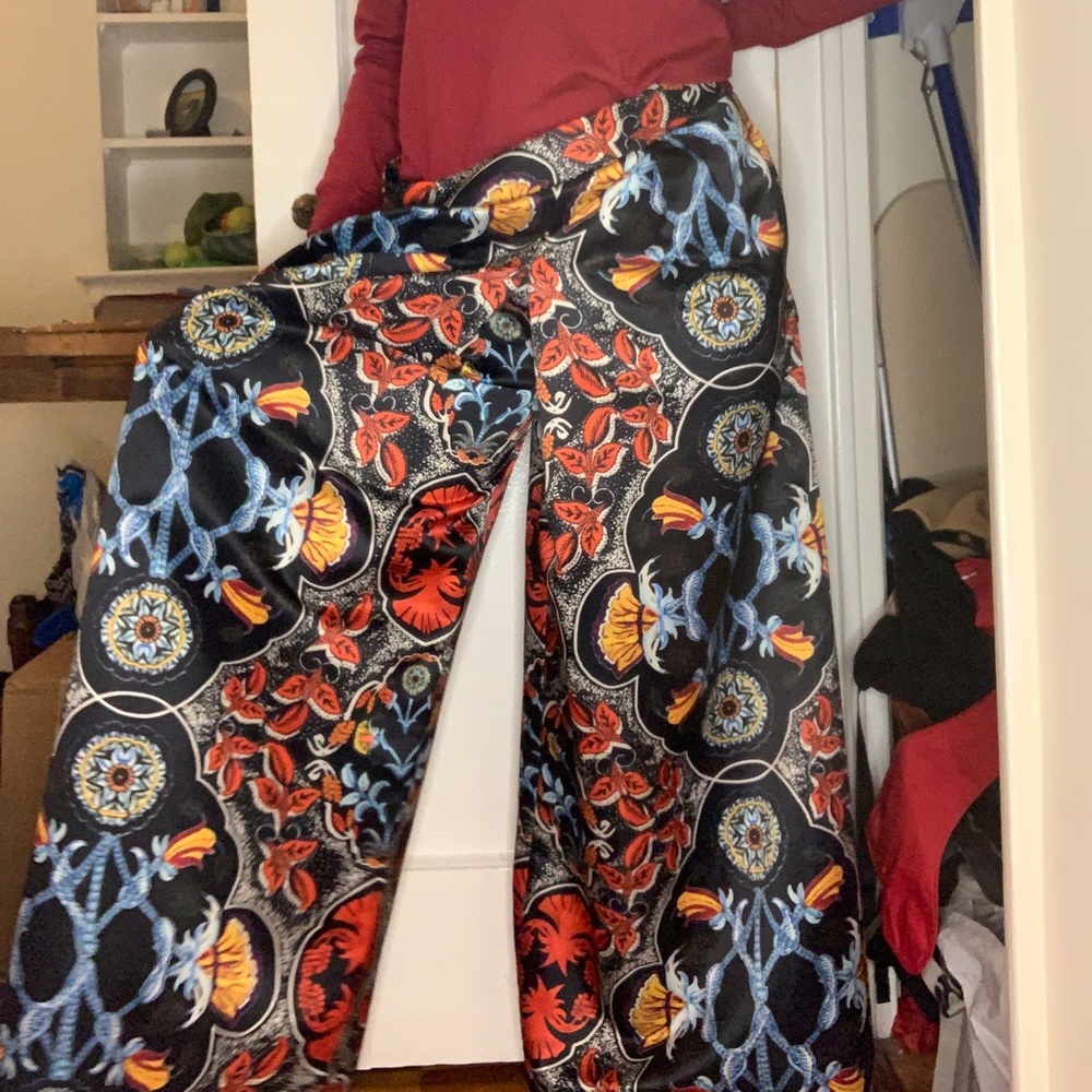Alice+Olivia Printed Duchesse Satin Wide-Leg Pants
